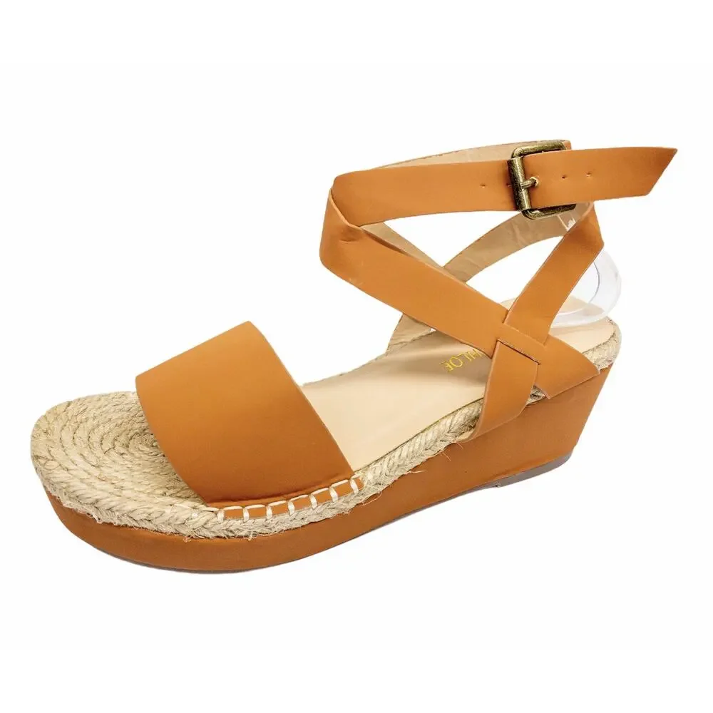 Chase + Chloe Gaston-5 Tan Nubuck Wedge Espadrille Sandals Women's 7.5